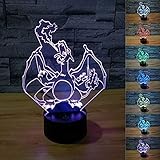 IKEY 3D Illusion Charizard LED Night Light,7 Colors Gradual Changing USB Touch Switch 3D Visual Lights for Holiday Gifts or H
