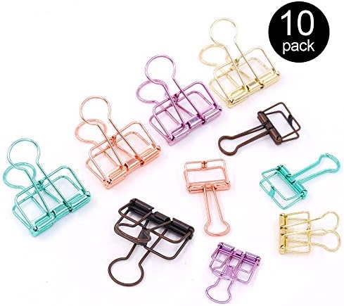 Findfly 10Pcs Metal Wire Retro Hollow Photo Clips Paper Binder Clips Organizer for Paper, Documents, Pictures, Photos, Posters, Notes, Cable - 5 Assorted Colors, Bronze, Green, Golden, Purple, Orange
