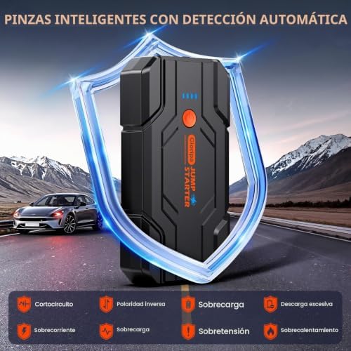 Motor de arranque de bateria de carro 14.8V-8000A com arranque de emergência para motor a gasolina 9.0L ou diesel de 8.5L, power bank portátil com carregamento rápido QC3.0, lanterna LED e pinças inteligentes