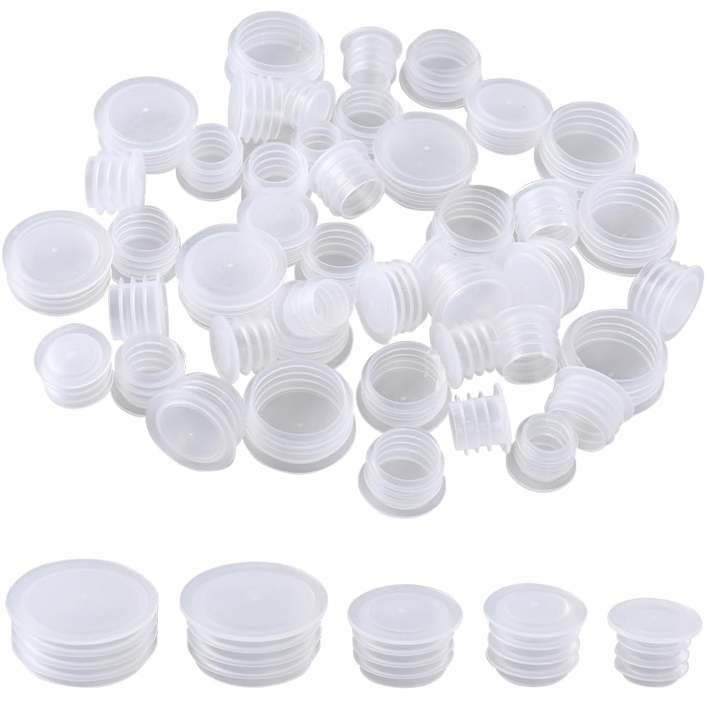 GORGECRAFT 50PCS 5 Sizes Plastic Salt and Pepper Shaker Stopper Replacement Plug Bottle Stoppers Reusable Clear Round End Insert Bottle Inner Plugs for Bottles Pipes Metal Tubing Fence Piggy Bank — image 1