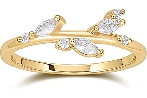 BLOSSOM & HUE Modern Wedding Ring Stack | Three Stone CZ Engagement Ring | Women's 14K Gold Leaf Vine Wedding Band | Cubic Zirconia Bridal Set - Anniversary