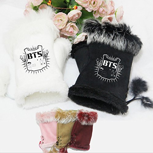 Kpop BTS Gloves Bangtan Boys Support Plush Gloves Winter Warm Gloves (Black)