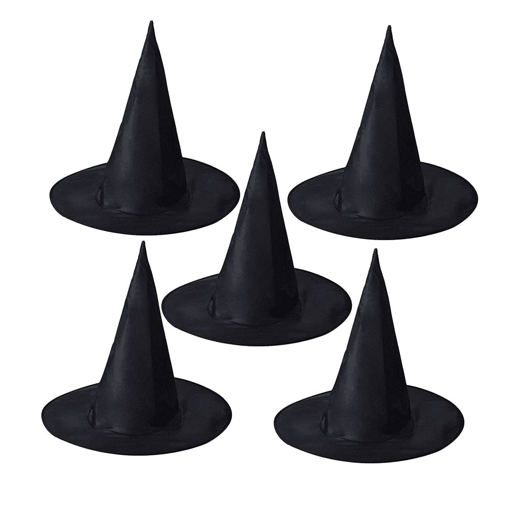 5 Pieces Halloween Witch Hat Black Wizard Hat for Adult Women Men Halloween Costume Accessory Party Masquerade Cosplay