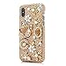 Mavis's Diary iPhone X Case, iPhone Xs Case, Full Edge Protective Plastic Case, 3D Handmade Crystal Clear Bling Diamonds Shiny Rhinestone Gold Floral Handbag Jewellery Hard PC Cover for iPhone X/XS