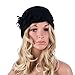 Lawliet Solid Color 1920s Womens 100% Wool Flower Winter Bucket Cap Beret Hat A376 (Black)