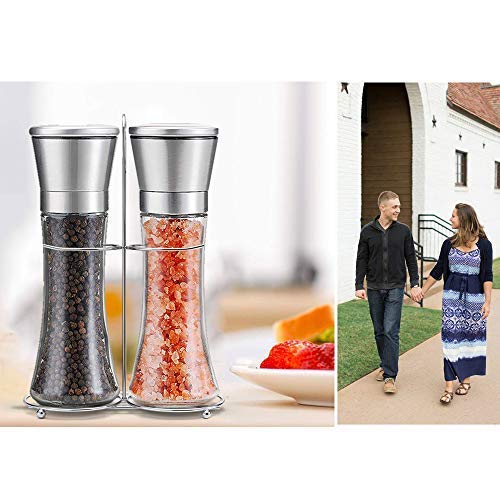 Salt and Pepper Shakers Grinders Refillable Stainless Steel,Adjustable