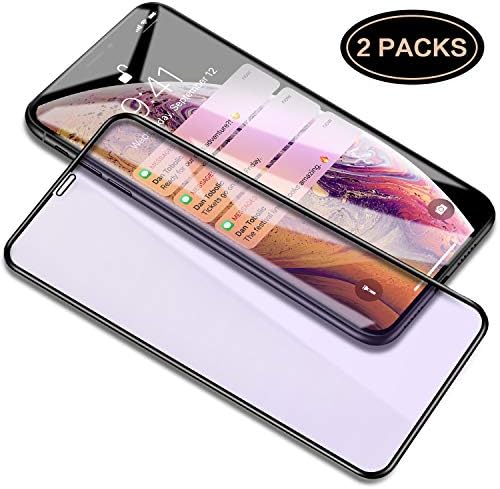 Compatible iPhone Xs Max Screen Protector Full Coverage [2-Pack], Anti Blue Light 9H Tempered Glass Screen Protector Anti-Scratch 3D Curved Edge Design for Apple iPhone Xs Max (6.5 inch)-Blue