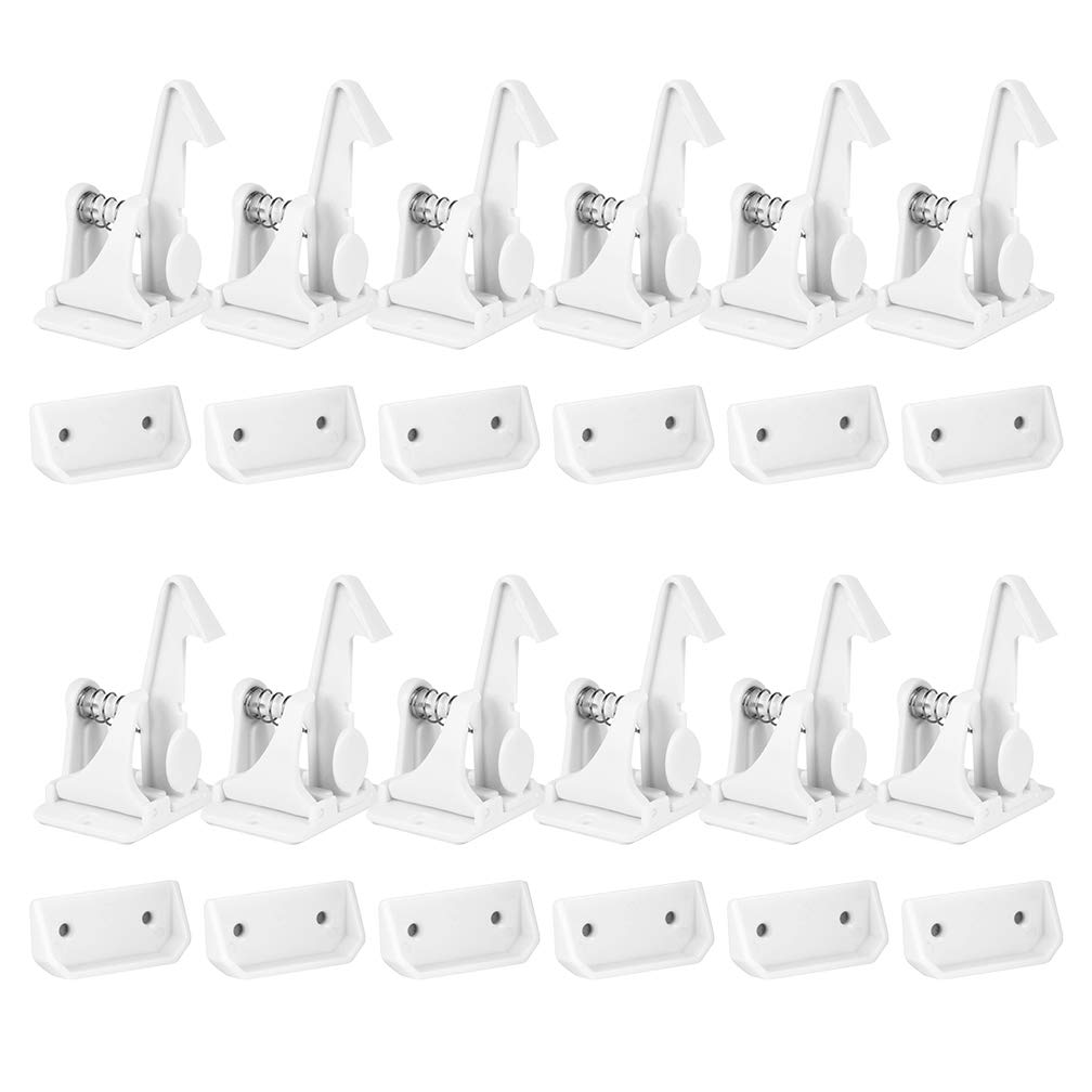12 Pack White Child Safety Cabinet Locks, SACONELL Baby Proofing Cupboard Drawer Latches for Kitchen and Home, No Tools or Drilling Needed, Invisible Design with Strong Adhesive