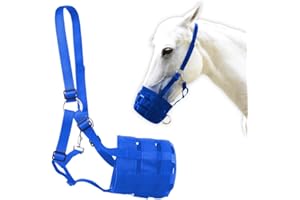 【Complimentary Stirrups】 WINPLAN Muzzle Guard for Horses Anti-bite Cover Comfortable Houndstooth Design Breathable with Chin and Neck Padding Anti-bite Nylon Fasteners Reinforced Straps