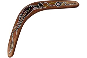 Boomerang Native Art 12-Inch Wooden Throwing Boomerang – Australian Made, Hand-Decorated Kangaroo Design – Plantation Timber 