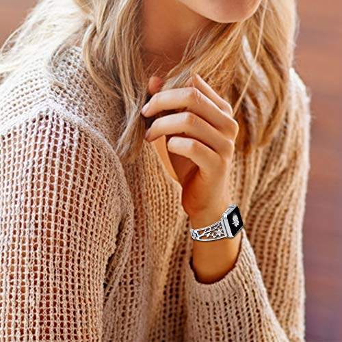 YvY Metal Stainless Steel Band Compatible with Apple Watch Band 38mm 40mm 42mm 44mm, Replacement Wristband for iWatch Series SE 7 6 5 4 3 2 1 for Women Men with Flower Bling Diamond Replacement Bracelet