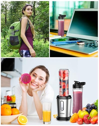 Mixer, 500 W Mini Stand Mixer & Smoothie Maker with 2 x 600 ml Bottles, BPA-Free Tritan, Portable Mixer Smoothie Maker Made of Stainless Steel, 4 Sheets for Shake, Smoothie, Silver and Black