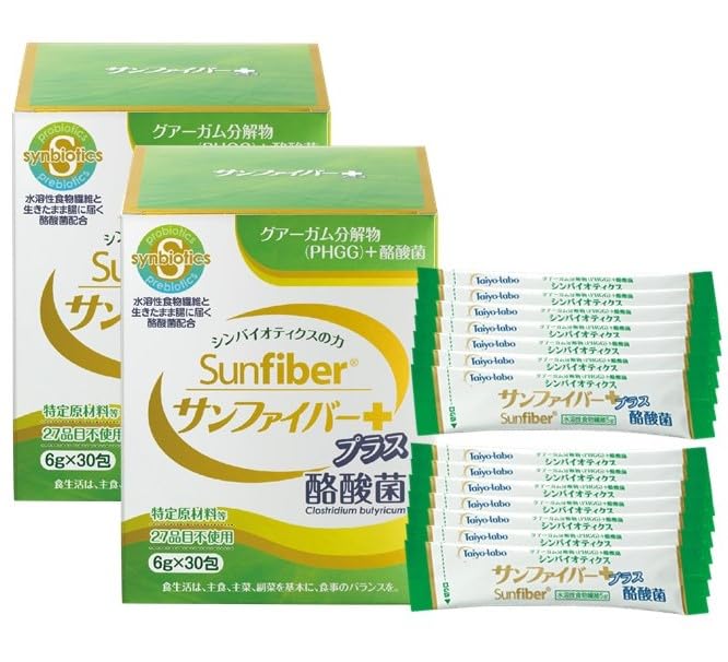 【公式ストア限定】善玉菌 × グアー豆食物繊維 サンファイバープラス 6g×30包＋スティック7本(おまけ) ２個セット / 発酵性食物繊維 酪酸菌 グアーガム分解物 体に優しい タイヨーラボ の商品画像