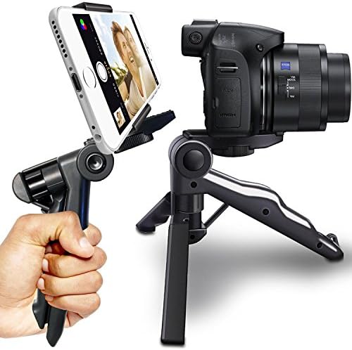 Mini Tripod Stand, PiuQ 2-in-1 Mini Table Top Tripod Pistrol Grip (1/4 Screw) with Phone Mount Holder for iPhone Samsung Android Smartphones, DSLR SLR DC Camera Videocam & GoPro Camera (Black)