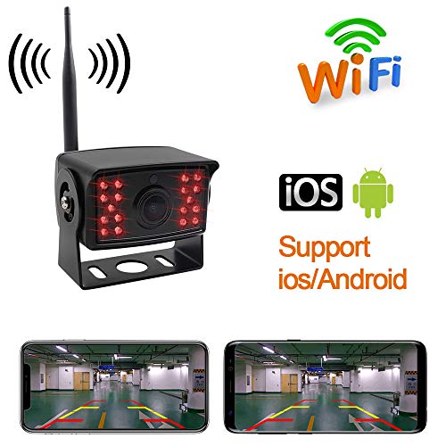 Wireless Car Reverse Camera System 36V to 12V IP69 Waterproof Night Vision 18 IRs Lights with Backup Line Monitor Kit Compatible with iPhone and Android