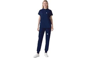 Eipnare Scrubs for Women Set - Cool Stretch Scrub Top & Jogger Pants with 11 Pockets Breathable Nursing Uniform Scrub Suit