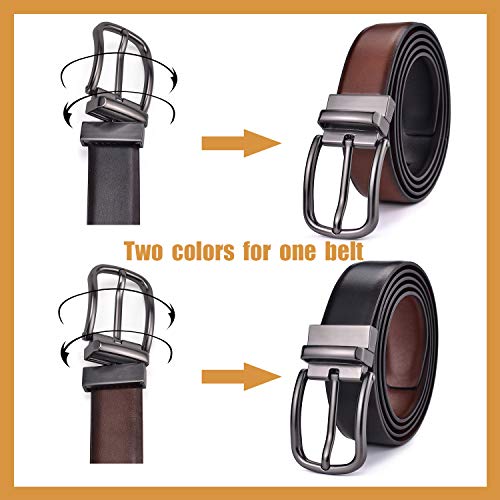 Autolock Mens Reversible Leather Belts, Dress Casual 1 1/4" Wide Belts for Men, One Belt Reverse for 2 Colors