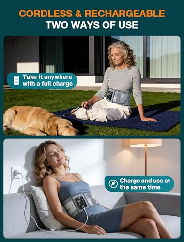 ALLJOY 67" Cordless Heating Pad for Back, FSA Eligible Items Only List, Father-s Day Gift-s for Dad Women Men, Portable Lower Back Massager with 3 Heat 5 Vibration, Wireless Heating Pad for Cramps
