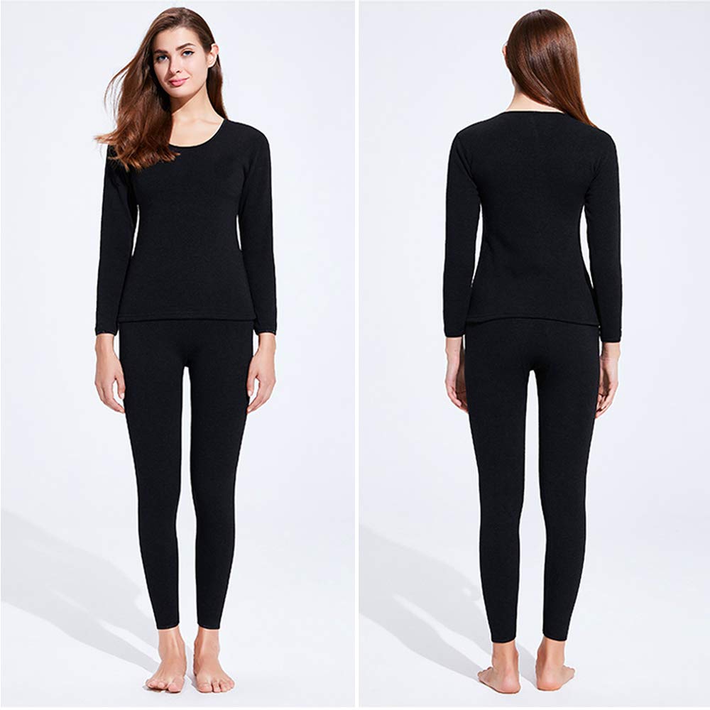 JZCreater Women Thermal Underwear Set Tight, Base Layer Top & Bottom Long John Set (Black,S)