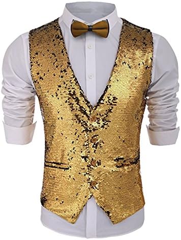 Suxiaoxi Men's Gorgeous Sequins V-Neck Tuxedo Vest Nightclub Waistcoat