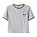 Women Hipster Harajuku Cute Stripe Short Sleeve Top Tee Alien Tshirt (M, Grey)
