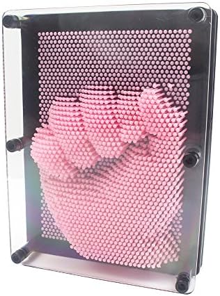 JINGWEN 3D Pin Art Sculpture - Pin Impression Toy-Pin Impression Hand Mold - Great Toy For Kids Large Size (6" x 8" PINK)