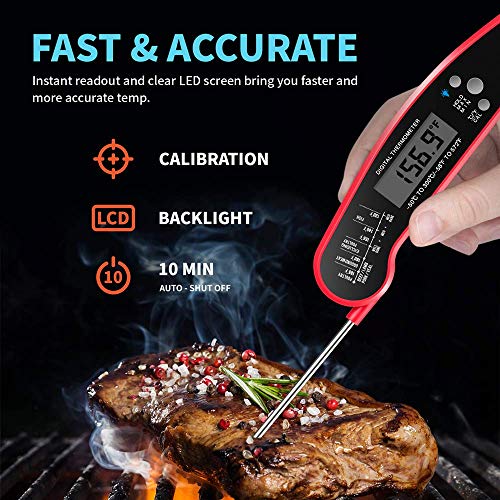 Cooking Thermometer Instant Read Temperature with Probe Digital Barbecue Thermometer for Grilling BBQ Smoker Food Cooking Candy Milk Deep Fry Oil Red - Thumbnail 6