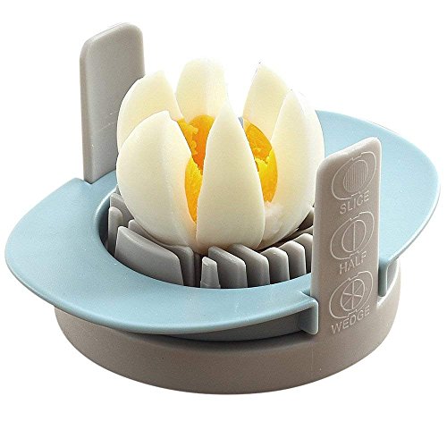 Egg Slicers Cutte, Sacow Stainless Steel 3 in 1 Hard Boiled Egg Slicer Cutter and Wedger with Built in Shell (Blue)