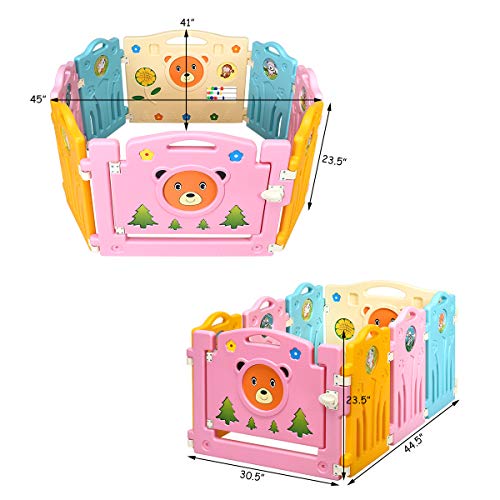 image for Costzon Baby Playpen, Kids 8 PE Panel, Cute Bear Pattern Safety Yard A