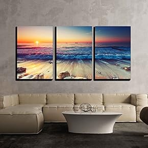 3 Piece Canvas Wall Art - Beautiful Sunrise Over The Horizon - Modern Home Art Stretched and Framed Ready to Hang - 16"x24"x3 Panels