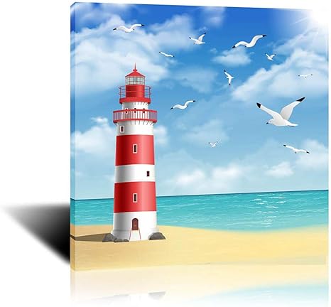 Amazon カモメと灯台抽象的なキャンバス絵画アートプリントポスター絵の装飾現代の家の装飾 50x50cmフレームなし ウォールステッカー オンライン通販