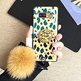 Cover for Samsung S10 Plus,Aulzaju Galaxy S10 Plus Luxury Shiny Cute Case with Ring Stand S10 Plus Hard Back Raised Edge Marble Hybrid Cover with Soft Furry Ball Strap for Girl Women-Leopard