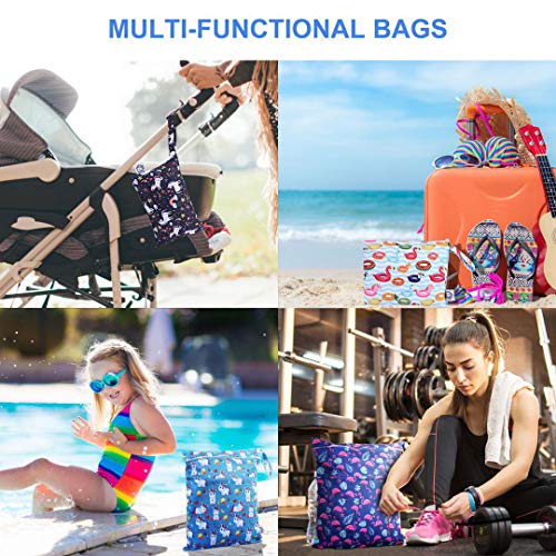 Wet Dry Bag, Diaper Cloth Waterproof Reusable Wet Bags with Zippered Snap Handing, for Travel Pool Beach Daycare Toddler Soiled Yoga Gym Bag Swimwear Bathing Suit or Wet Clothes,4 pcs,(Fantasy) - Thumbnail 3