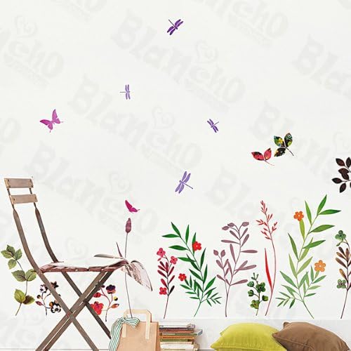 Hemu Home Indoor Appliques Kids Room Decorative Gift Accessories Palms &amp; Flowers - Large Wall Decals Waterproof Stickers