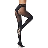 Viyongan Faux Thigh High Pantyhose for Women Goth Mock Patterened Over The Knee Tights Womens Sexy Black Stockings 1 Pairs