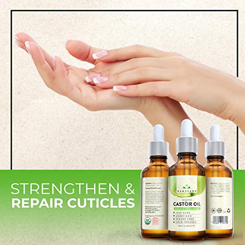 Organic Castor Oil - USDA Certified Organic 100% Pure, Cold-Pressed, Extra-Virgin, Hexane-Free. Best Carrier Oil For Eyelashes, Hair, Eyebrows & Skin (1oz)