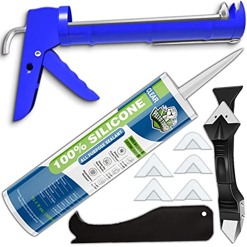 Clear Silicone Sealant + Caulk Gun + Caulking Tool Kit AllPurpose