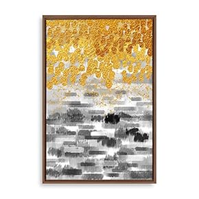 Framed Canvas Home Artwork Decoration Golden Abstract Art Canvas Wall Art for Living Room, Bedroom - 16x24 inches