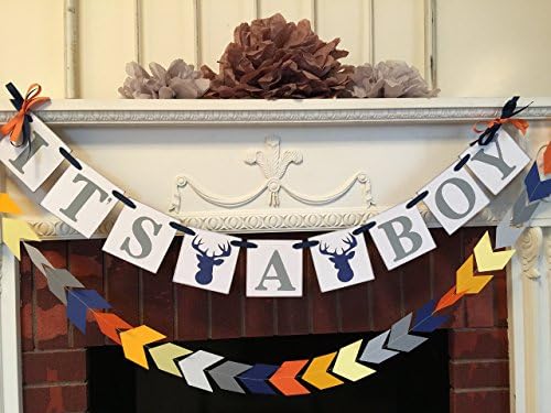 Gray and Navy Little Buck Baby Shower Decorations - Oh Deer Baby Shower - It's a boy banner- woodland baby shower decorations