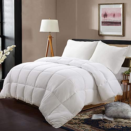 Edilly Luxury Down Alternative Quilted Twin Comforter-Stand Alone Comforter for Twin Size Bed, All Season Duvet Insert with 4 Corner Tabs,64'' x 88'',White