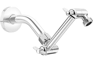 5 Inch Adjustable Shower Head Extension Arm, With Locking Set Screw, Singing Rain Brass Chrome Angle Height Adjustable, Easy To Install, G1/2 Universal Connector Compatible (Chrome Finish)
