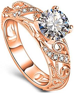 Aniywn Luxurious Micro Inlaid Ring Four-Claw Diamond Ring Elegant Engraved Diamond Ring (6#, Rose Gold)