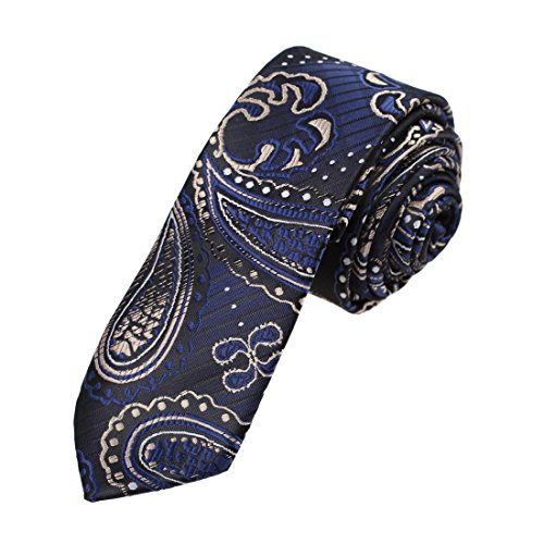 DAE7B09G Black Blue Tan Patterned Microfiber Skinny Tie Fitness For Marriage Narrow Tie By Dan Smith