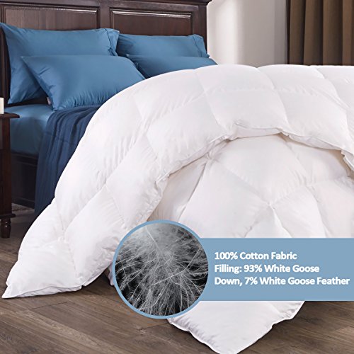 puredown 800 Fill Power White Goose Down Comforter, 700 Thread Count, 100% Cotton Fabric, Queen Size, White