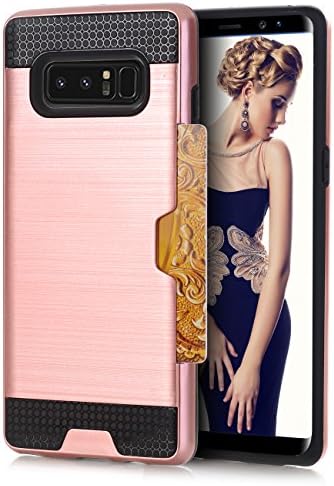 Galaxy Note 8 Card Slot Case, Arukas Card Slot Holder Dual Layer Slim Shock Proof Hybrid Protective Case with Brush Finish Back Wallet Case Cover for Samsung Galaxy Note 8 (rose gold)
