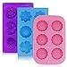 3 Pcs Flower-Shaped Mooncake Molds, FineGood Mini Muffin Silicone Molds Cake Pan Siliocne Baking Mold for Jelly Pudding Cookies DIY Handmade Soap - Purple, Blue, Pink