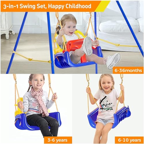 AM ANNA 3-in-1 Toddler Swing Set with Stand, Indoor/Outdoor Baby Swing with Foldable Metal Stand, Kids Swing Set for Backyard, Clear Instructions, Easy to assemble and store