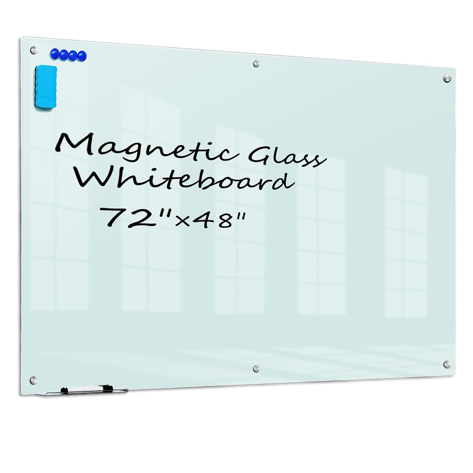 Photo 1 of KIZZBY Glass Dry Erase White Board - Magnetic Boards for Wall, 72"x48" Large Frameless Whiteboard for Office, Home & School