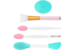 Silicone Face Scrubber & Exfoliating Kit - 2pcs Lip Brush, 1pcs Cleansing Brush, 2pcs Mask Brush for Blackhead Removal, Gentl