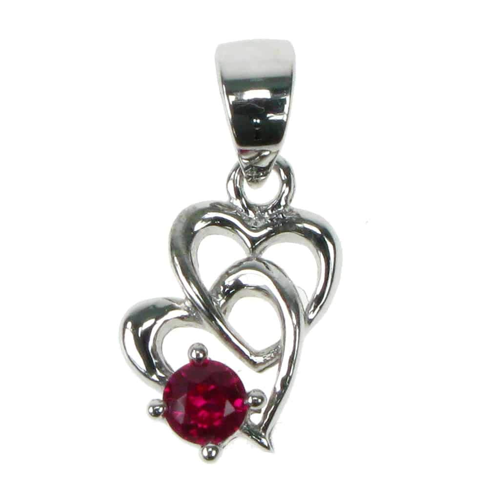925 Sterling Silver Double Ruby Heart Pendant with 18" Chain in Gift Box